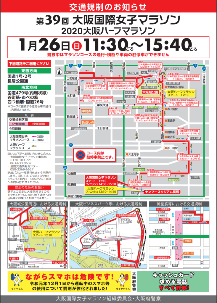 大阪国際女子マラソン2020交通規制時間や場所・通過予想についても