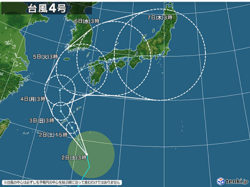 台風4号2022日本気象協会の最新進路予想図
